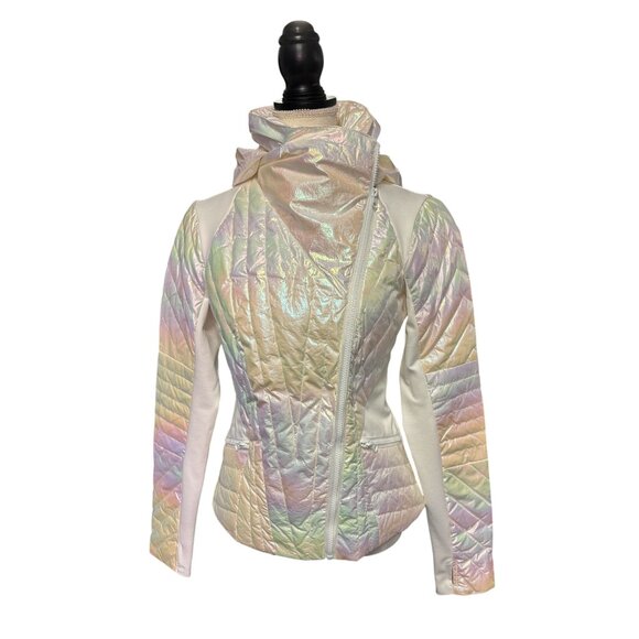 Blanc Noir Womens Iridescent Action Panel Puffer Jacket Oyster Color Size S - Picture 13 of 15